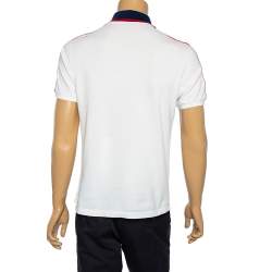 Gucci White Cotton Pique Contrast Collar Logo Strip Detail Polo T-Shirt L