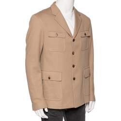 مملوكة مسبقًا Gucci Beige Cotton Knit Pocketed Single Breasted Blazer XL
