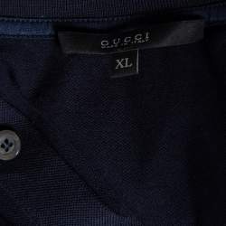 مملوكة مسبقًا Gucci Navy Blue Cotton Pique Crest Embroidered Polo T-Shirt XL