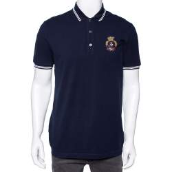 مملوكة مسبقًا Gucci Navy Blue Cotton Pique Crest Embroidered Polo T-Shirt XL