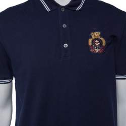 مملوكة مسبقًا Gucci Navy Blue Cotton Pique Crest Embroidered Polo T-Shirt XL