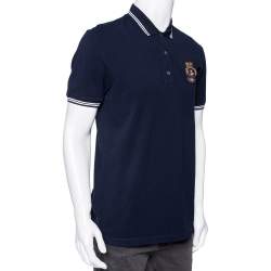 مملوكة مسبقًا Gucci Navy Blue Cotton Pique Crest Embroidered Polo T-Shirt XL