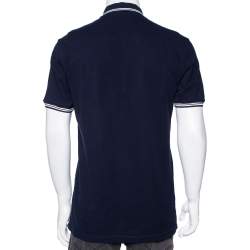 مملوكة مسبقًا Gucci Navy Blue Cotton Pique Crest Embroidered Polo T-Shirt XL