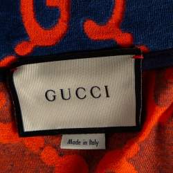 Gucci Navy Blue & Orange Monogram Chenille Zip Front Jacket L