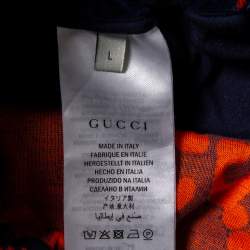 مملوكة مسبقًا Gucci Navy Blue & Orange Logo Devore Sweatpants L