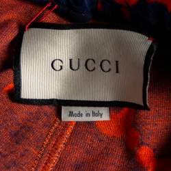 مملوكة مسبقًا Gucci Navy Blue & Orange Logo Devore Sweatpants L