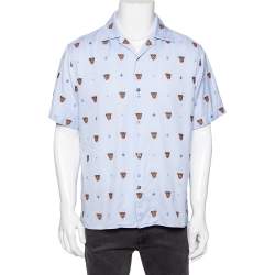 Gucci Blue Tiger Fil Coupe Button Front Baseball Shirt M