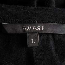 Gucci Black Cotton Knit Web Stripe Detail V-Neck t-Shirt L