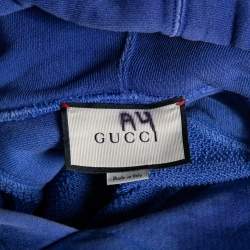 Gucci Blue Washed Out Effect Cotton Knit Interlocking GG Print Hoodie XL