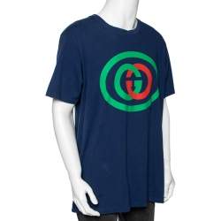 مملوكة مسبقًا Gucci Blue GG Logo Printed Cotton Short Sleeve T-Shirt M