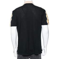 Gucci Black Cotton Pique Interlocking G Stripe Trimmed Polo T-Shirt XL
