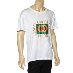 Gucci White Cotton Logo Printed Crewneck T-Shirt M