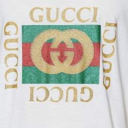 Gucci White Cotton Logo Printed Crewneck T-Shirt M