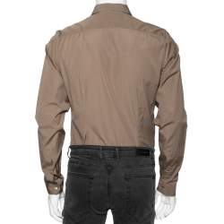 Pre Owned Gucci Brown Cotton Pocket Detail Button Front Slim Fit Shirt M