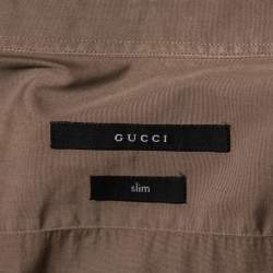 Pre Owned Gucci Brown Cotton Pocket Detail Button Front Slim Fit Shirt M
