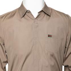 Pre Owned Gucci Brown Cotton Pocket Detail Button Front Slim Fit Shirt M