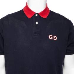 Gucci Navy Blue Cotton Pique GG Embroidered Polo T-Shirt XL