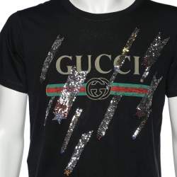Pre Owned Gucci Black Shooting Stars Embellished Cotton T-Shirt S