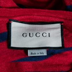 Gucci Red & Blue Striped Linen Knit Logo Printed Oversized T-Shirt XS