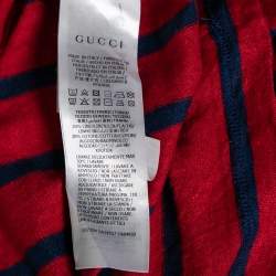 Gucci Red & Blue Striped Linen Knit Logo Printed Oversized T-Shirt XS