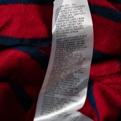 Gucci Red & Blue Striped Linen Knit Logo Printed Oversized T-Shirt XS