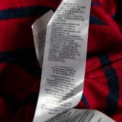 Gucci Red & Blue Striped Linen Knit Logo Printed Oversized T-Shirt XS