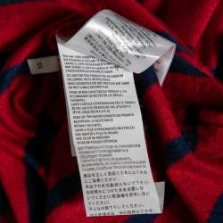 Gucci Red & Blue Striped Linen Knit Logo Printed Oversized T-Shirt XS