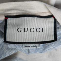 Gucci White & Blue Striped Logo Printed Cotton T Shirt S