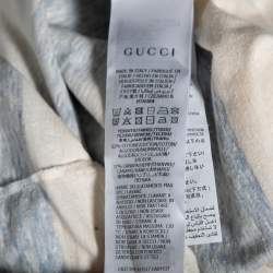 Gucci White & Blue Striped Logo Printed Cotton T Shirt S