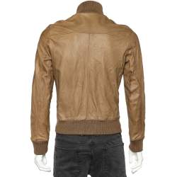 Gucci Brown Leather Zip Front Jacket L