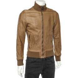 Gucci Brown Leather Zip Front Jacket L