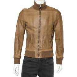 Gucci Brown Leather Zip Front Jacket L