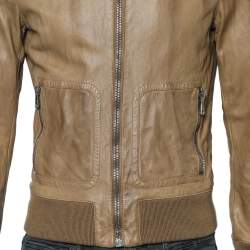 Gucci Brown Leather Zip Front Jacket L