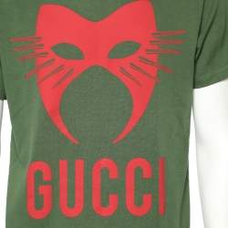 Gucci Green Logo Mask Print Cotton Oversized T-Shirt S