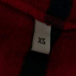 Gucci Red & Blue Striped Linen Knit Logo Printed Oversized T Shirt XS