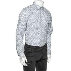 Pre Owned قميص بكم طويل غوتشي طباعة موردة أبيض مقاس كبير - لارج