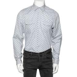 Pre Owned قميص بكم طويل غوتشي طباعة موردة أبيض مقاس كبير - لارج