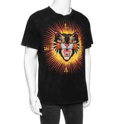 Gucci Black Cat Applique Cotton Short Sleeve Crewneck T-Shirt M