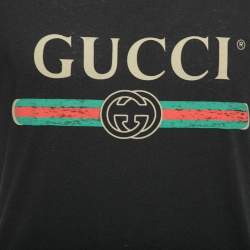 Gucci Black Washed Cotton Logo Printed Oversized T-Shirt XS