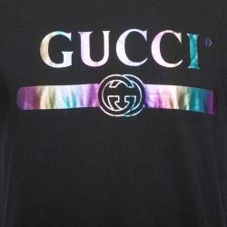 Gucci Black Cotton Foil Logo Printed Short Sleeve T-Shirt XS