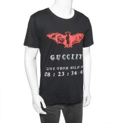Pre Owned Gucci Black Cotton Bat Invite Printed Short Sleeve T-Shirt S