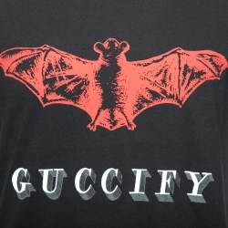 Pre Owned Gucci Black Cotton Bat Invite Printed Short Sleeve T-Shirt S