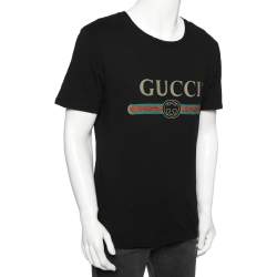 Gucci Black Cotton Gucci Logo Crew Neck Short Sleeve T-Shirt S