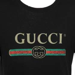 Gucci Black Cotton Gucci Logo Crew Neck Short Sleeve T-Shirt S