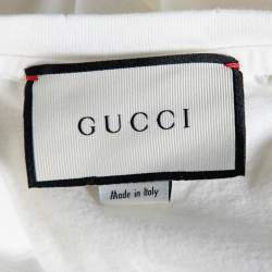 Pre Owned Gucci White Cotton Logo Printed and Tiger Embroidered T-Shirt S