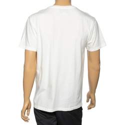 Pre Owned Gucci White Cotton Logo Printed and Tiger Embroidered T-Shirt S