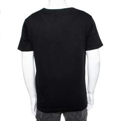 Pre Owned Gucci Black Cotton Logo Printed Crewneck T-Shirt S