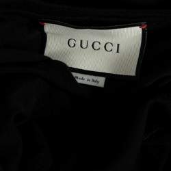 Pre Owned Gucci Black Cotton Logo Printed Crewneck T-Shirt S