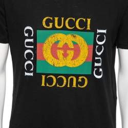 Gucci Black Cotton Logo Printed Crew Neck Short Sleeve T-Shirt S