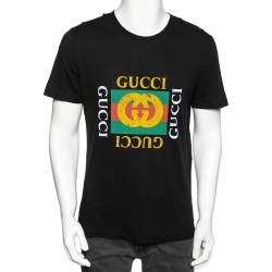 Gucci Black Cotton Logo Printed Crew Neck Short Sleeve T-Shirt S